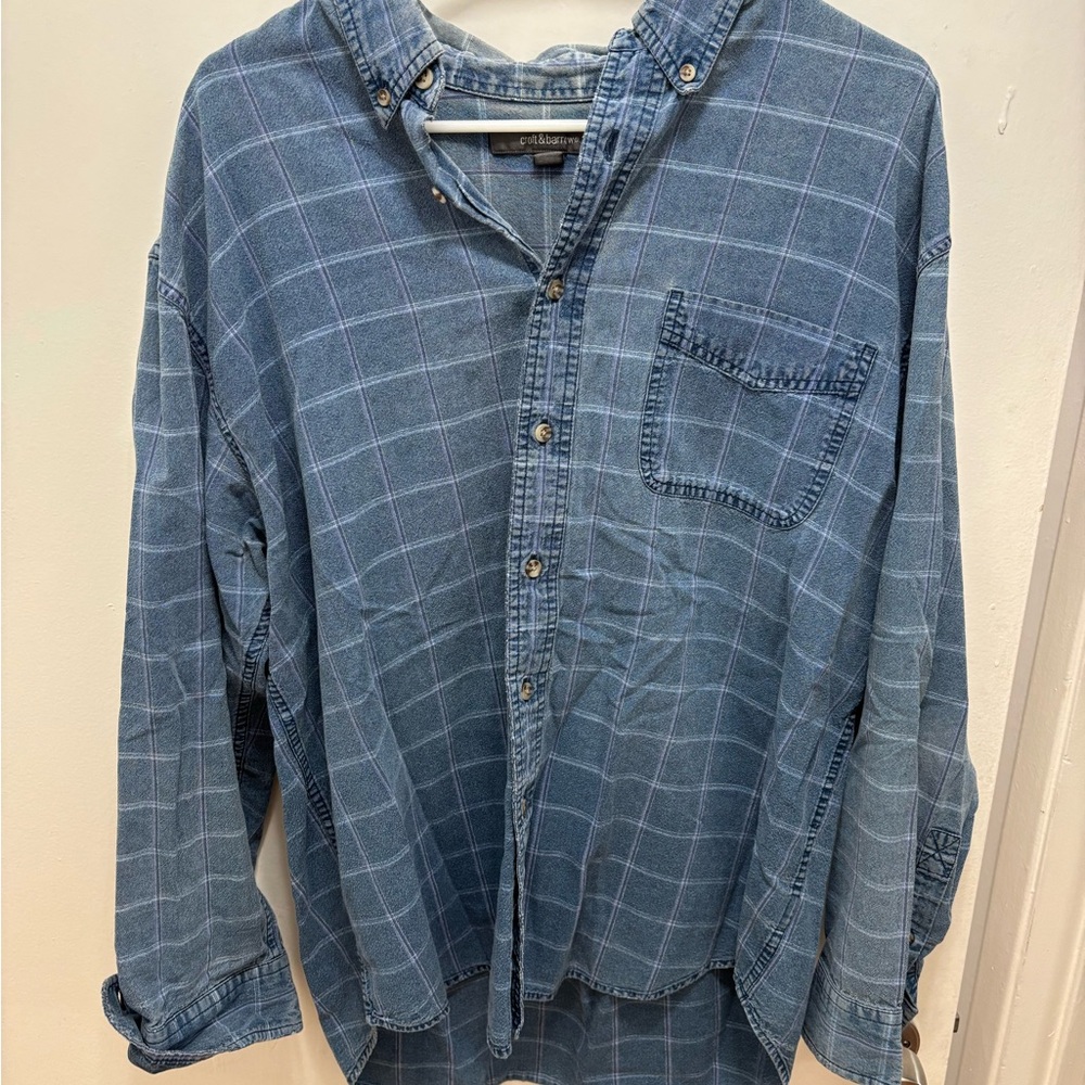 Blue Plaid Button-Up Shirt